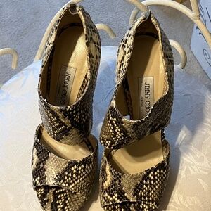 Jimmy Choo Snakeskin Peep Toe High Heeled Shoes